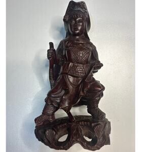 6 1/2” Chinese Rosewood hand carved Noble Warrior statue w/very detailed pattern